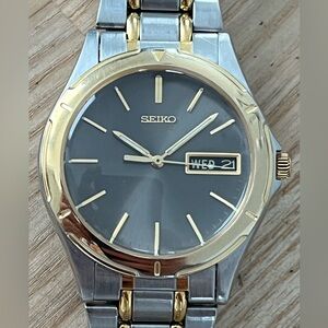 Seiko Vintage Men’s Watch Gray Dial Two-Tone Bracelet Date Window New Crystal